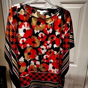 Michael Kors Bold Floral Blouse - Red, Black, Gold